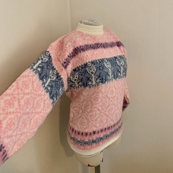 VTG 80s 90s Pastel Pink Spunky Crewneck Knit Sweater Turtleneck Cosby Snowflake - Picture 6 of 15